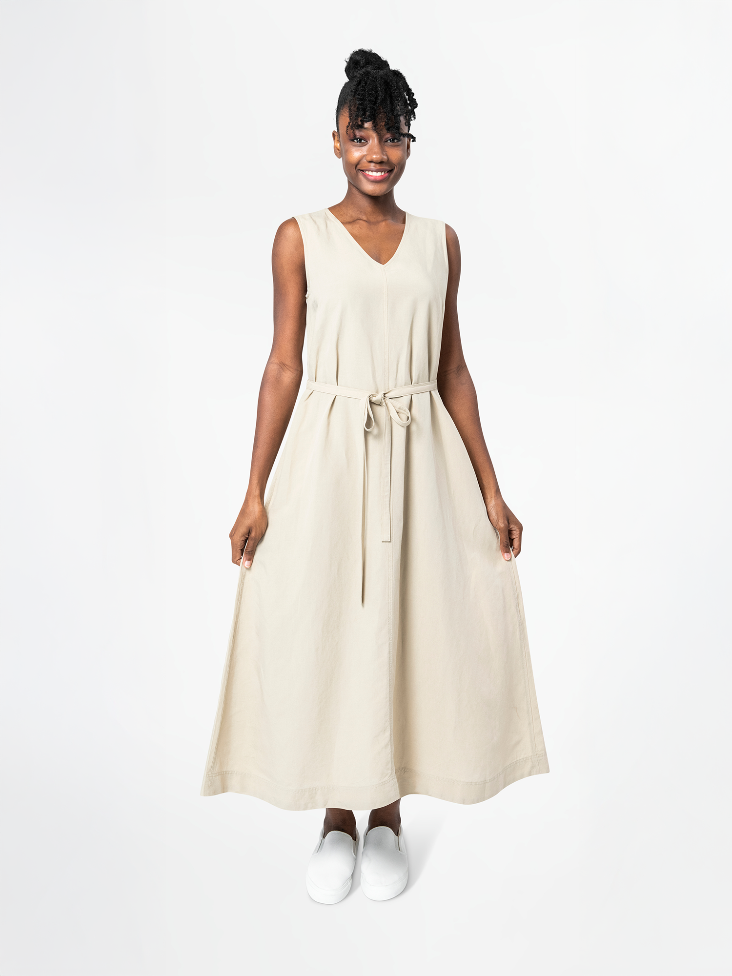V-Neck Sleeveless Belted Dress